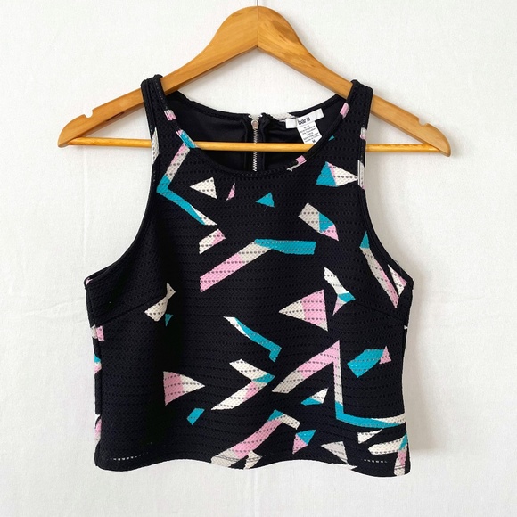 Bar III Tops - BAR III Women's Medium Perforated Mesh Black Pink Turquoise Sleeveless Crop Top